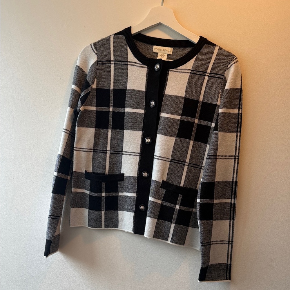 Cynthia Rowley Black and White Plaid Cardigan